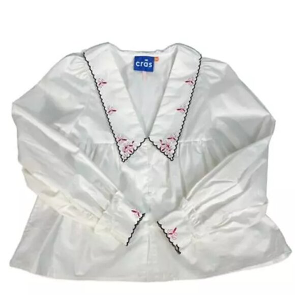 CRAS Denmark Nayacras Women Blouse Ebroidered Collar Shirt Top White size 36 - Picture 3 of 12